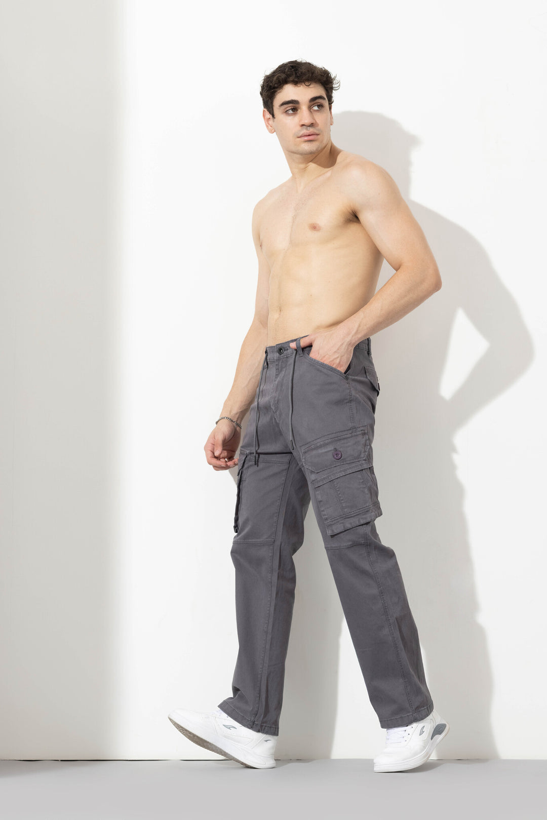 Steal Grey Drawstring Closure Multi Pocket Cargo Pants