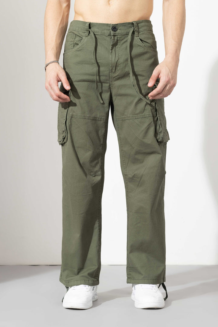 Olive Drawstring Closure Multi Pocket Cargo Pants