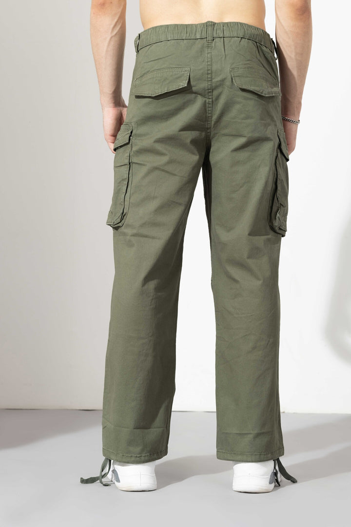 Olive Drawstring Closure Multi Pocket Cargo Pants