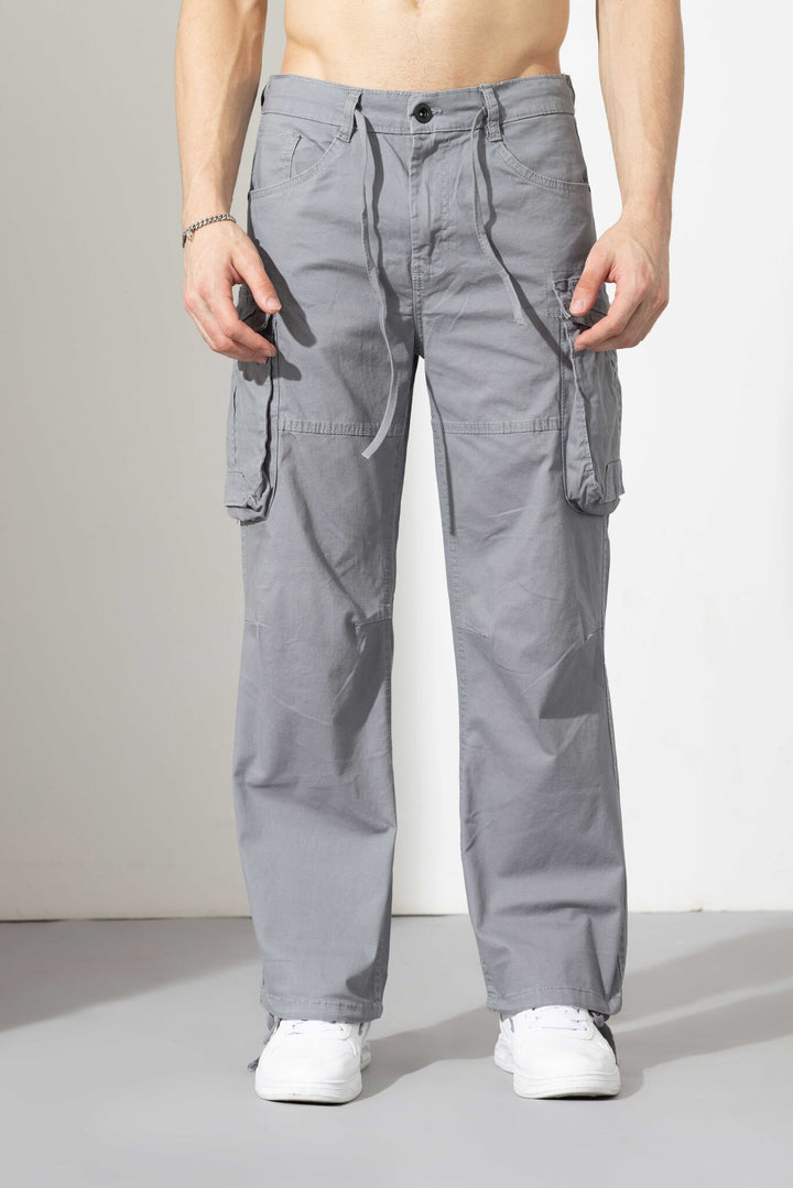 Light Grey Drawstring Closure Multi Pocket Cargo Pants