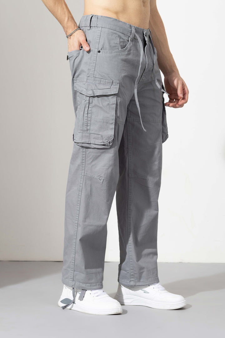 Light Grey Drawstring Closure Multi Pocket Cargo Pants