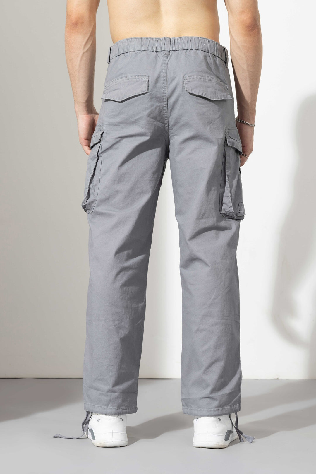 Light Grey Drawstring Closure Multi Pocket Cargo Pants