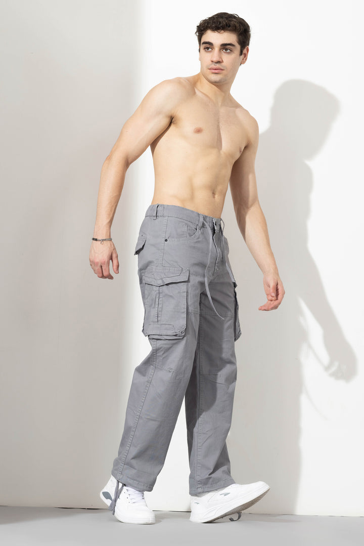 Light Grey Drawstring Closure Multi Pocket Cargo Pants