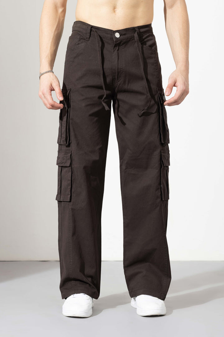 Brown Men Drawstring Cotton Cargo Pant