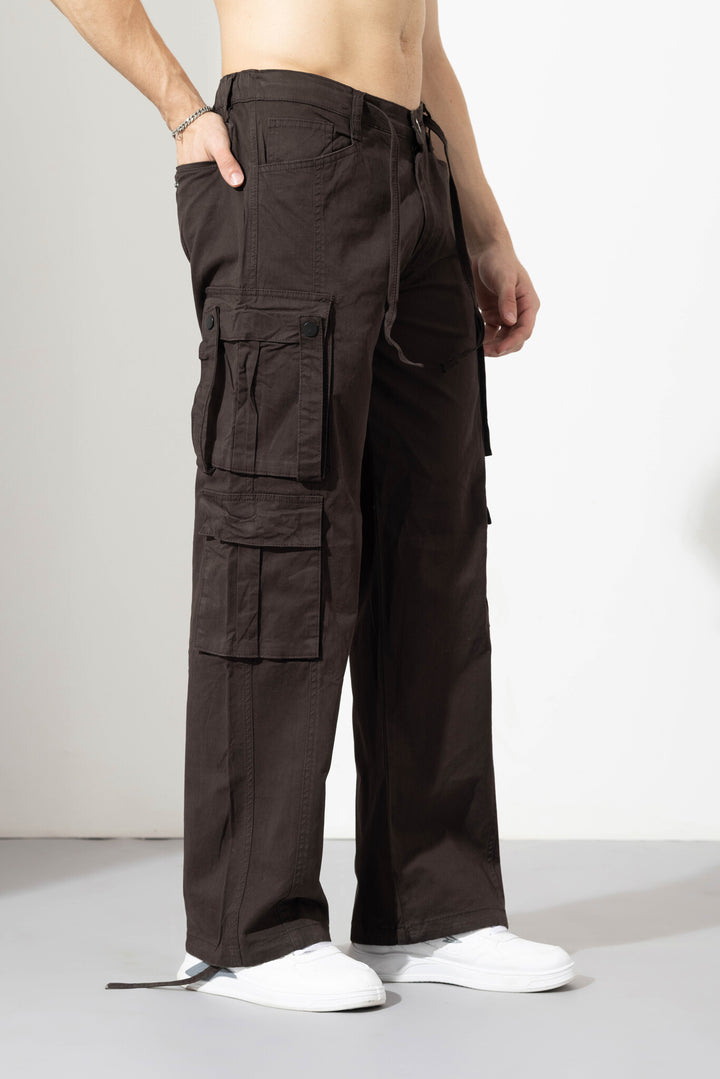 Brown Men Drawstring Cotton Cargo Pant