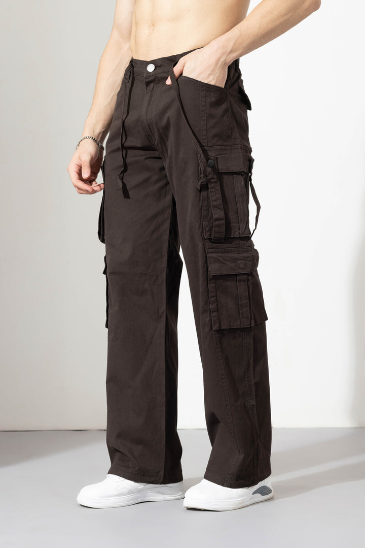 Brown Men Drawstring Cotton Cargo Pant