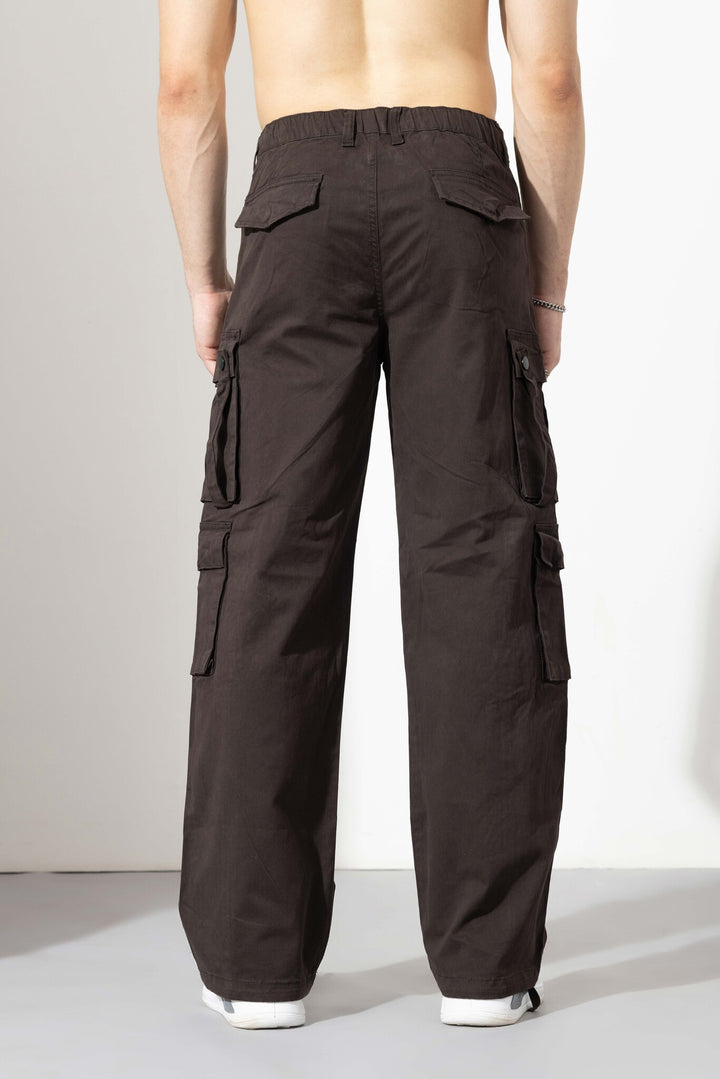 Brown Men Drawstring Cotton Cargo Pant