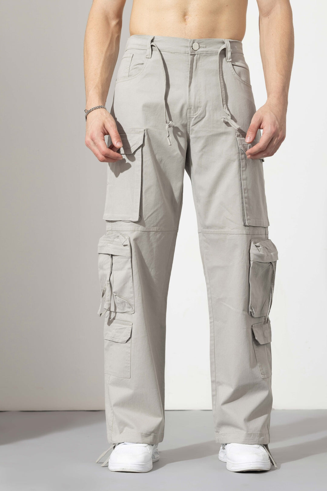 L grey Men Cargo Pants 10 Pockets