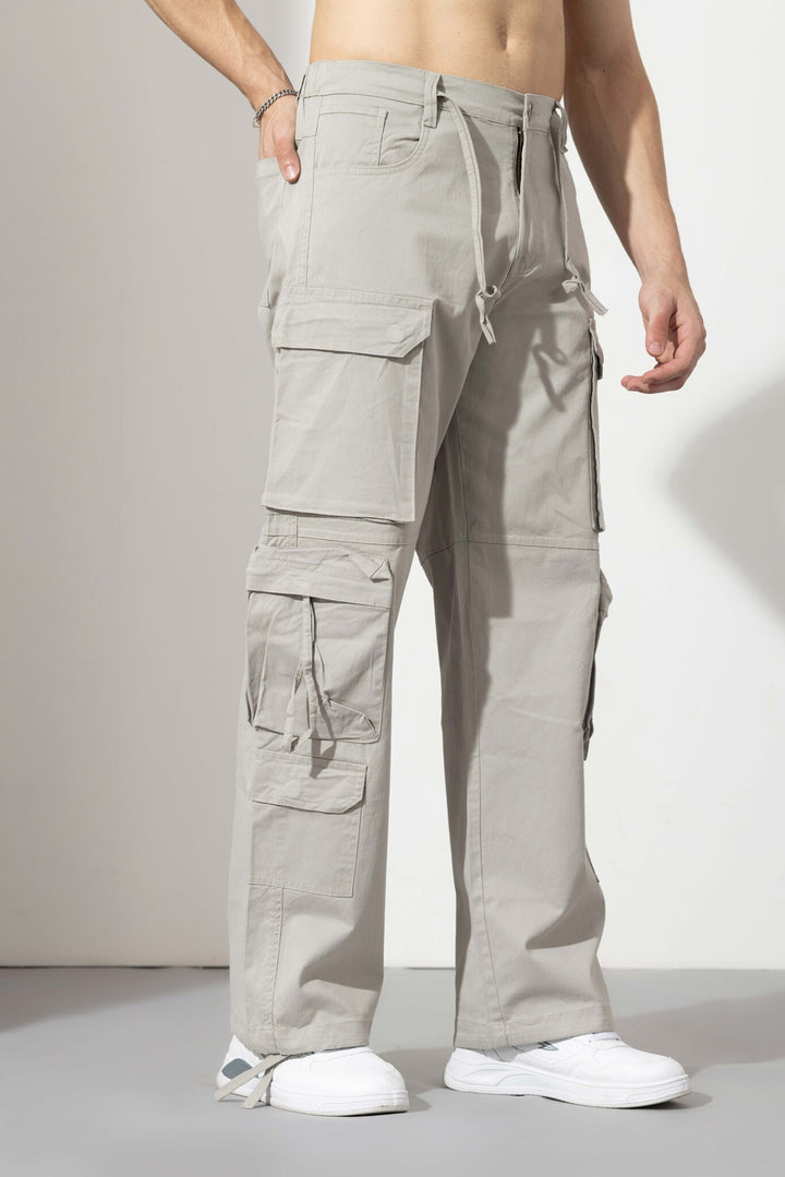 L grey Men Cargo Pants 10 Pockets