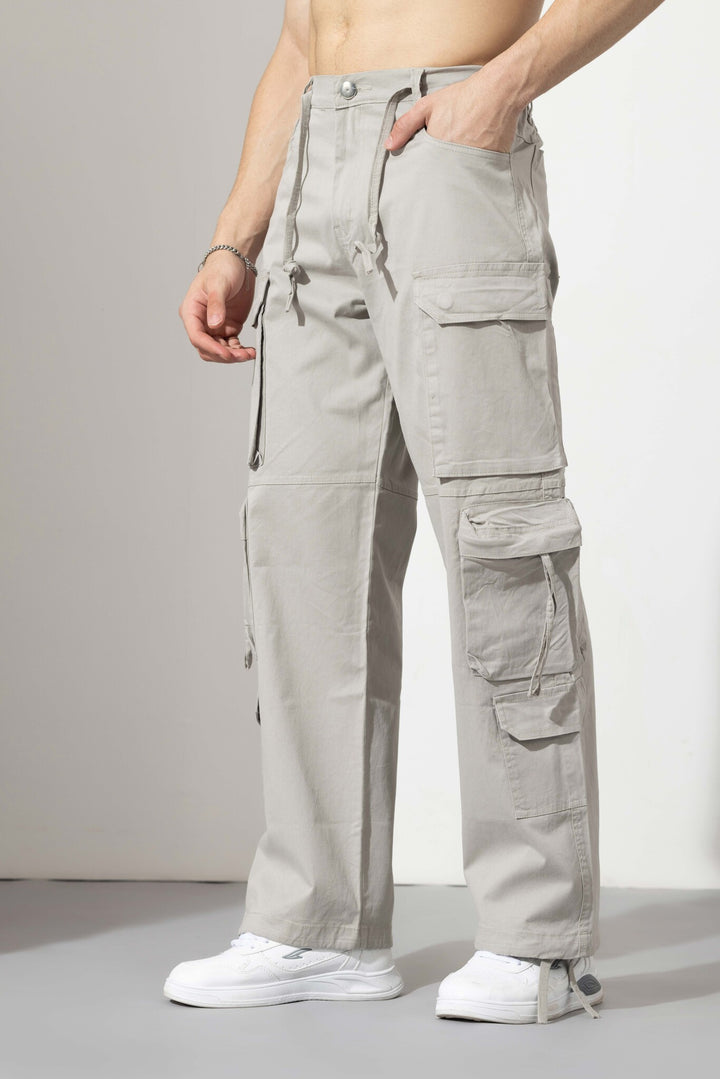 L grey Men Cargo Pants 10 Pockets