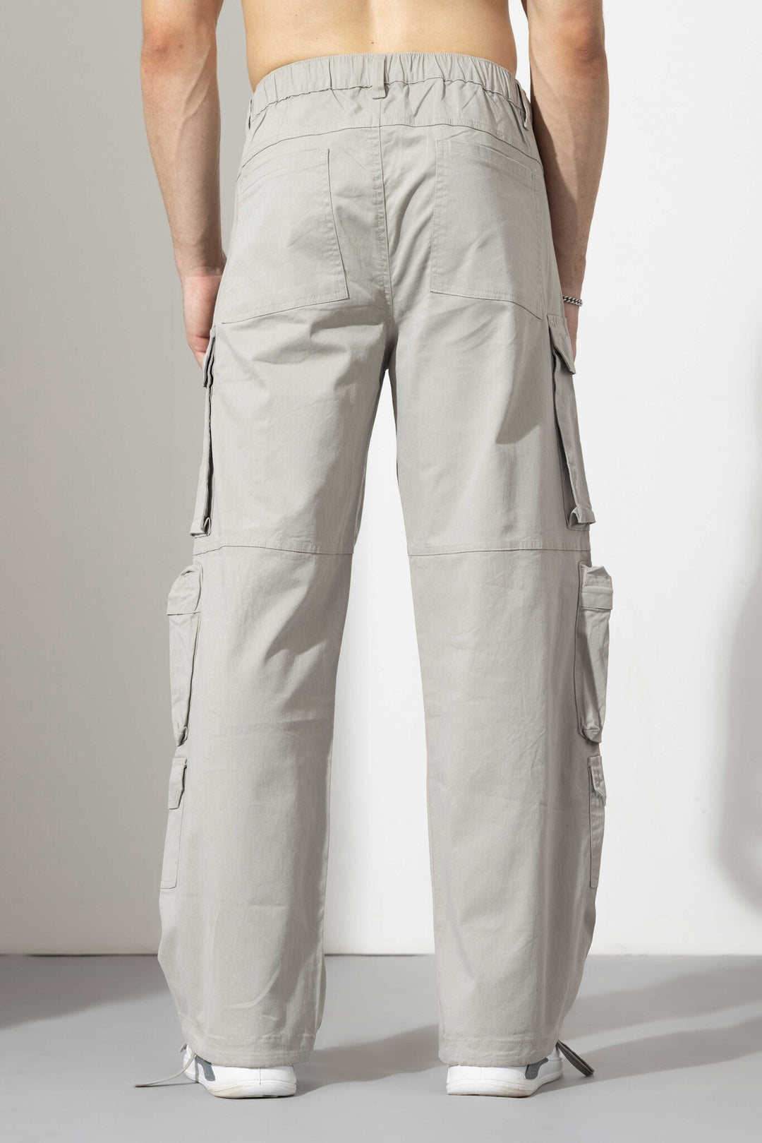 L grey Men Cargo Pants 10 Pockets