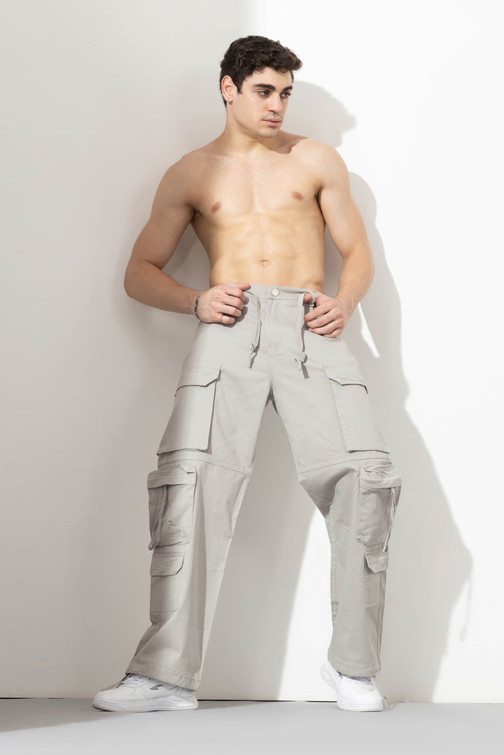 L grey Men Cargo Pants 10 Pockets