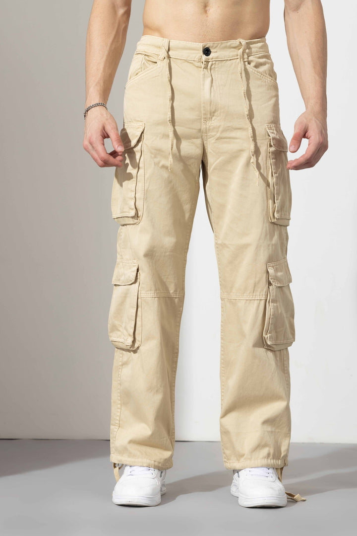 Men Elasticated Waist Drawstring Closure Cargo Pant