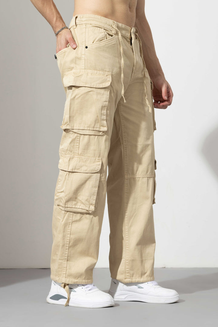 Men Elasticated Waist Drawstring Closure Cargo Pant