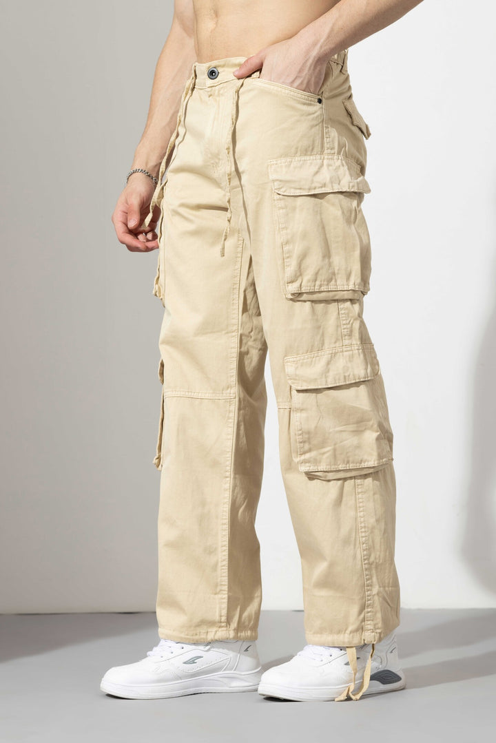 Men Elasticated Waist Drawstring Closure Cargo Pant