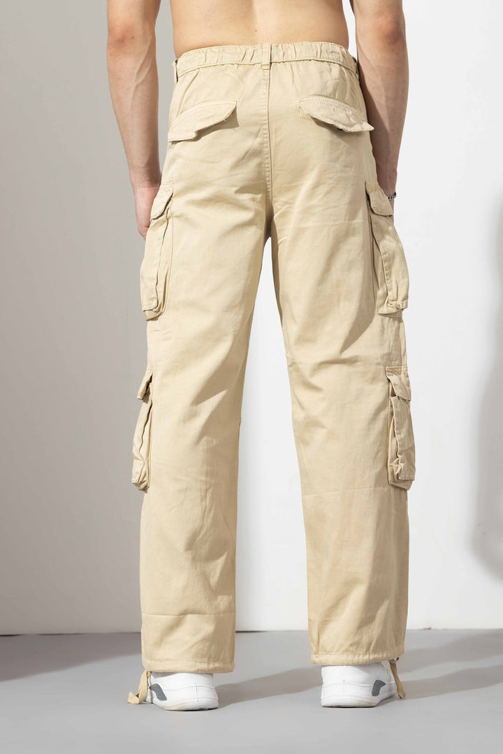 Men Elasticated Waist Drawstring Closure Cargo Pant