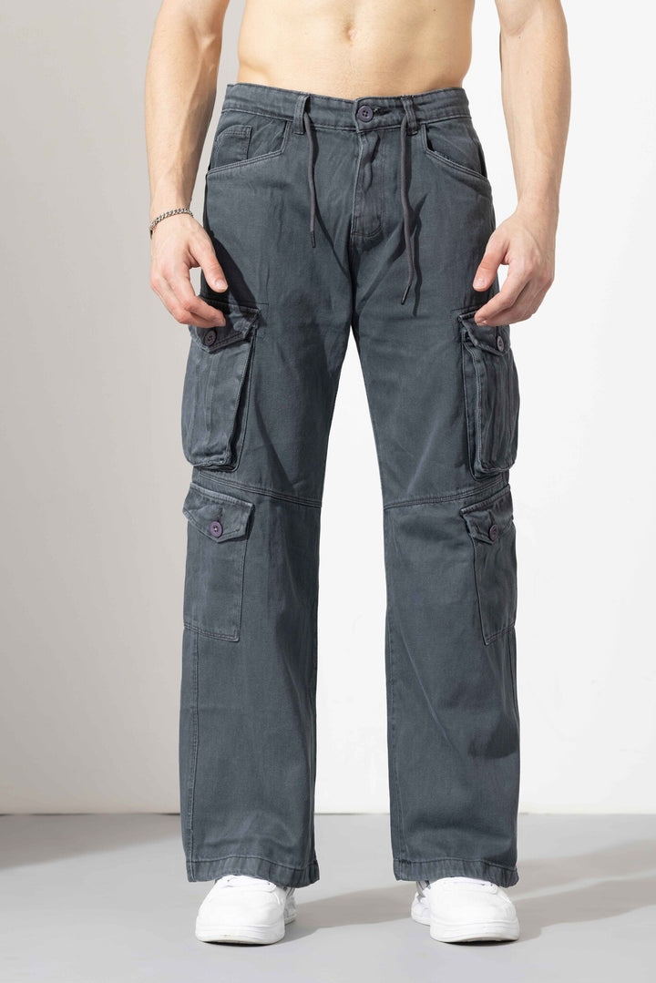 S grey Drawstring Closure Multi Pocket Cargo Pants