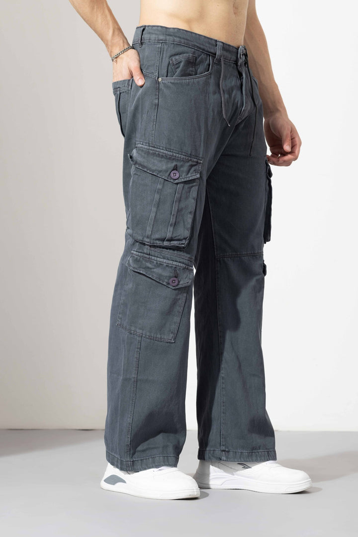 S grey Drawstring Closure Multi Pocket Cargo Pants