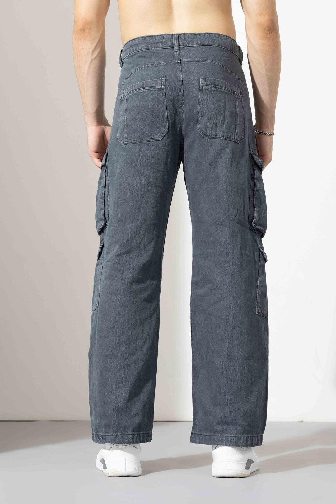 S grey Drawstring Closure Multi Pocket Cargo Pants