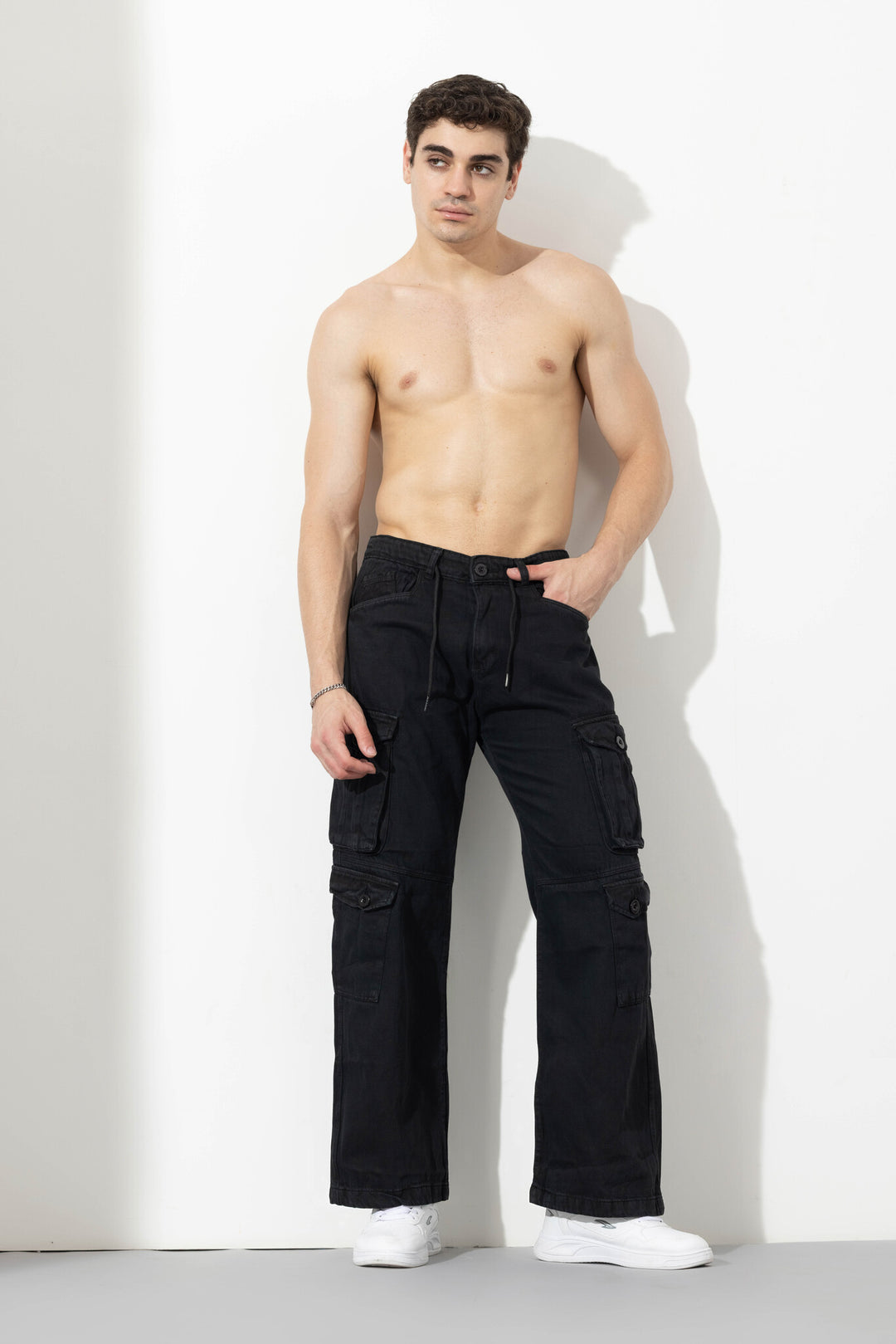 Black Drawstring Closure Multi Pocket Cargo Pants