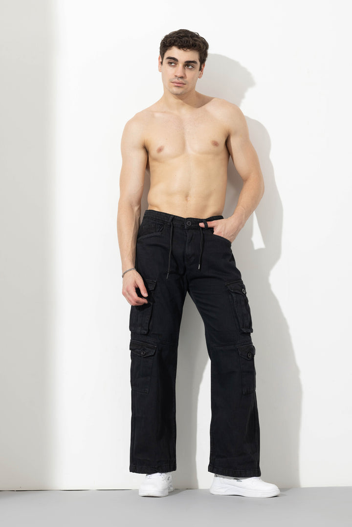 Black Drawstring Closure Multi Pocket Cargo Pants