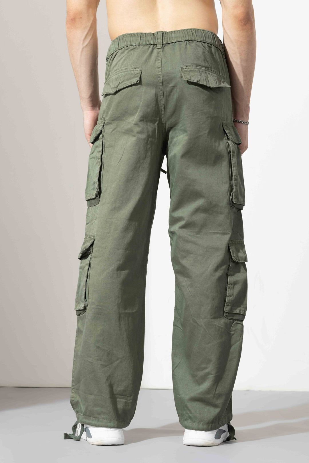 Olive Green Men Elasticated Waist Drawstring Closure Cargo Pant