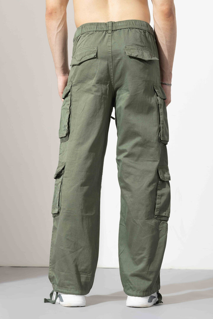 Olive Green Men Elasticated Waist Drawstring Closure Cargo Pant