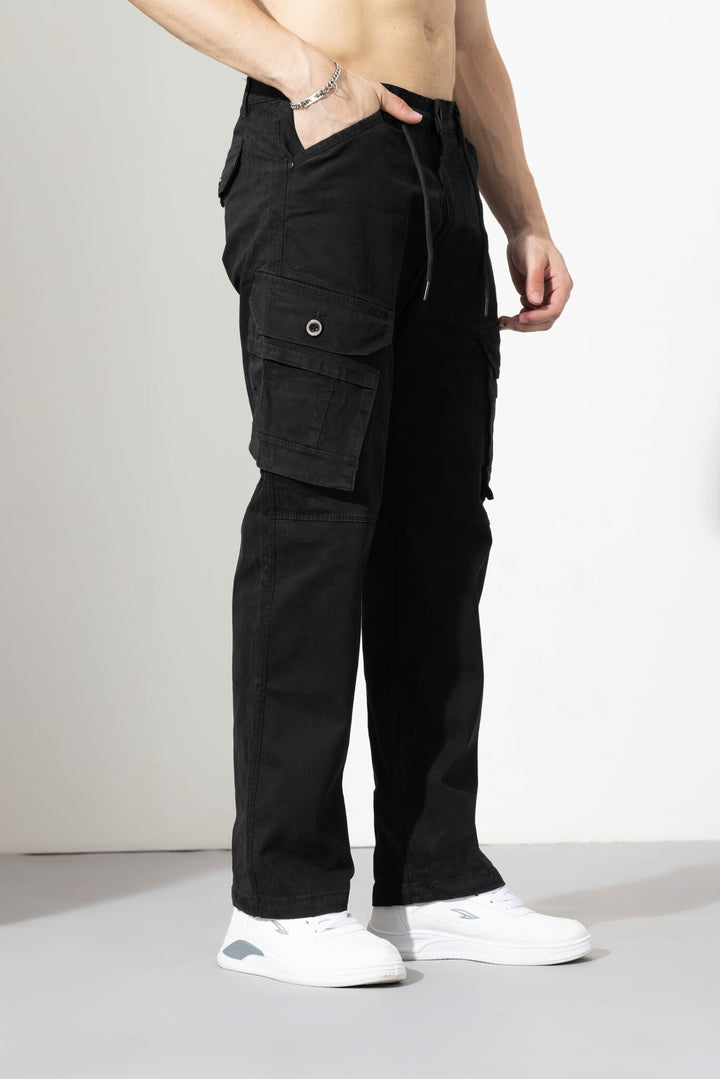 Black Drawstring Closure Multi Pocket Cargo Pants