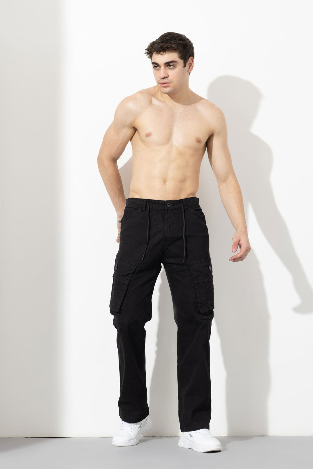 Black Drawstring Closure Multi Pocket Cargo Pants