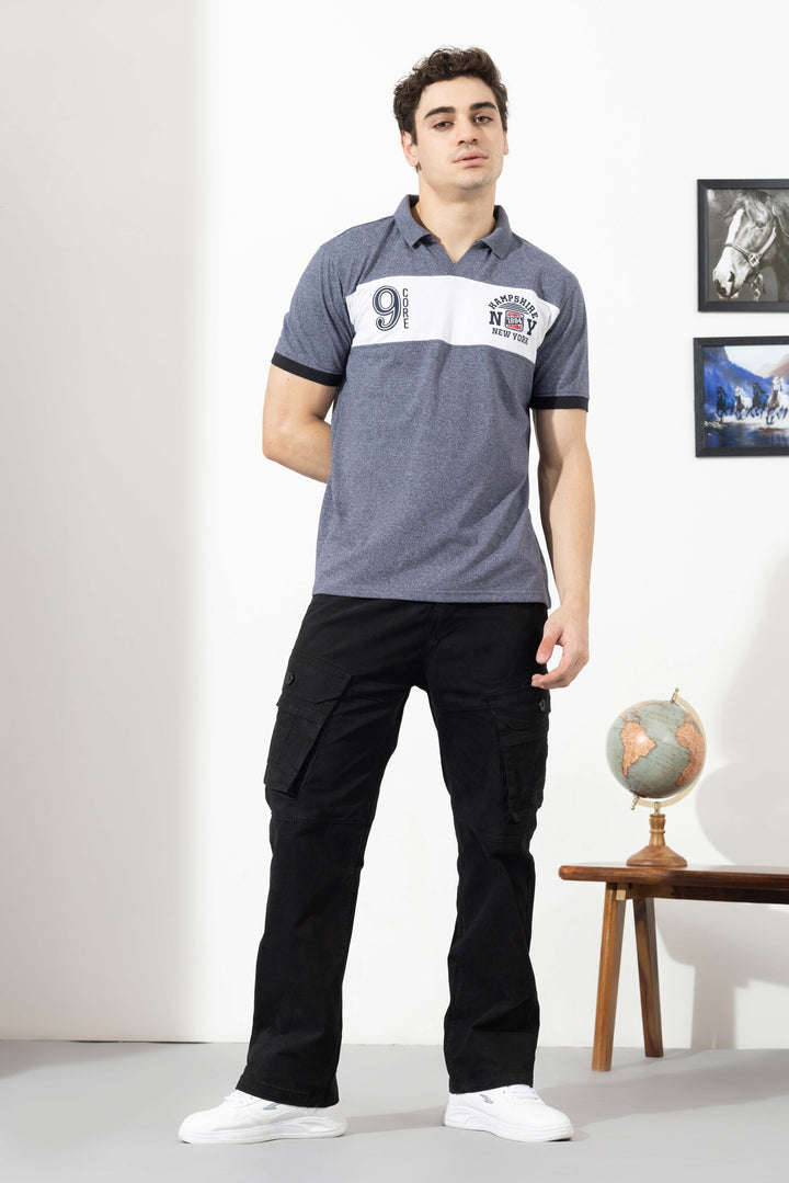S Blue Typographic Cotton T-Shirt