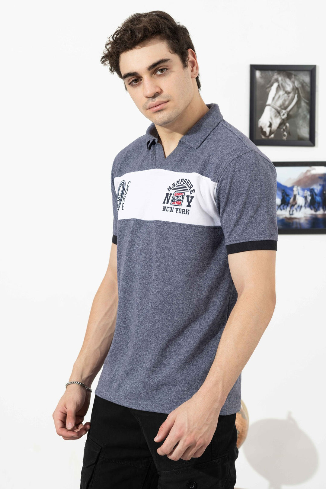 S Blue Typographic Cotton T-Shirt