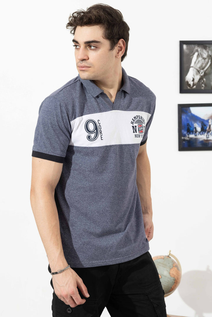 S Blue Typographic Cotton T-Shirt