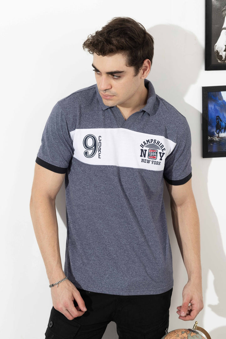 S Blue Typographic Cotton T-Shirt