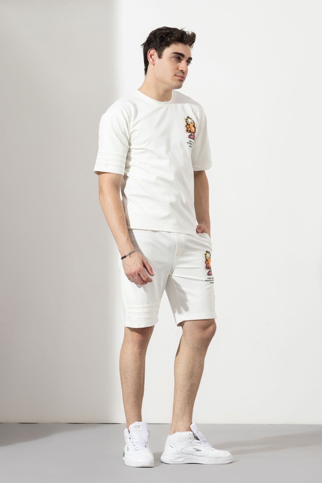 White Oversized Co-Ord Set with Printed Shorts