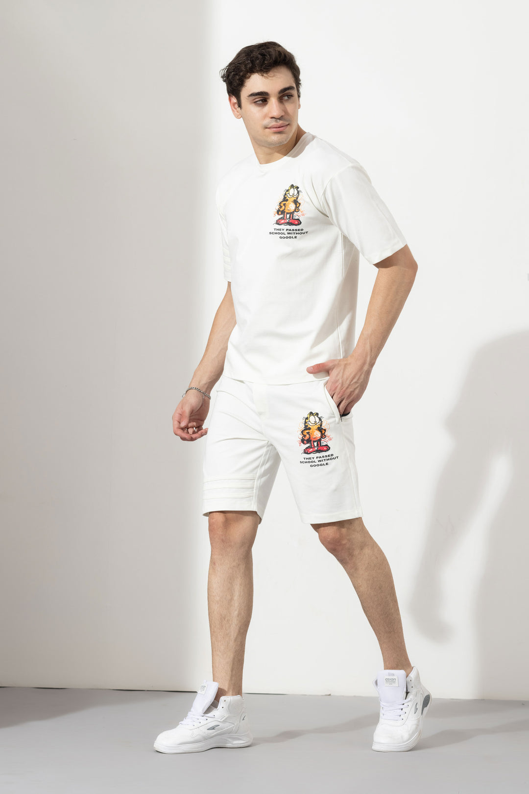 White Oversized Co-Ord Set with Printed Shorts