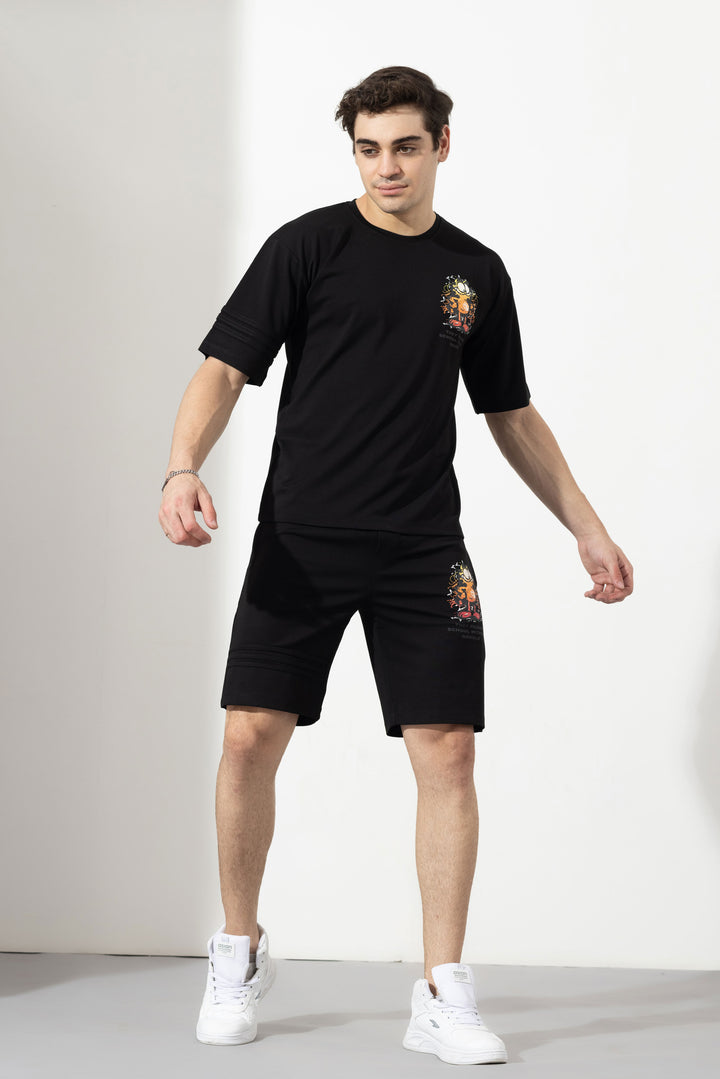 Black Men’s White Co-Ord Set with Printed Shorts