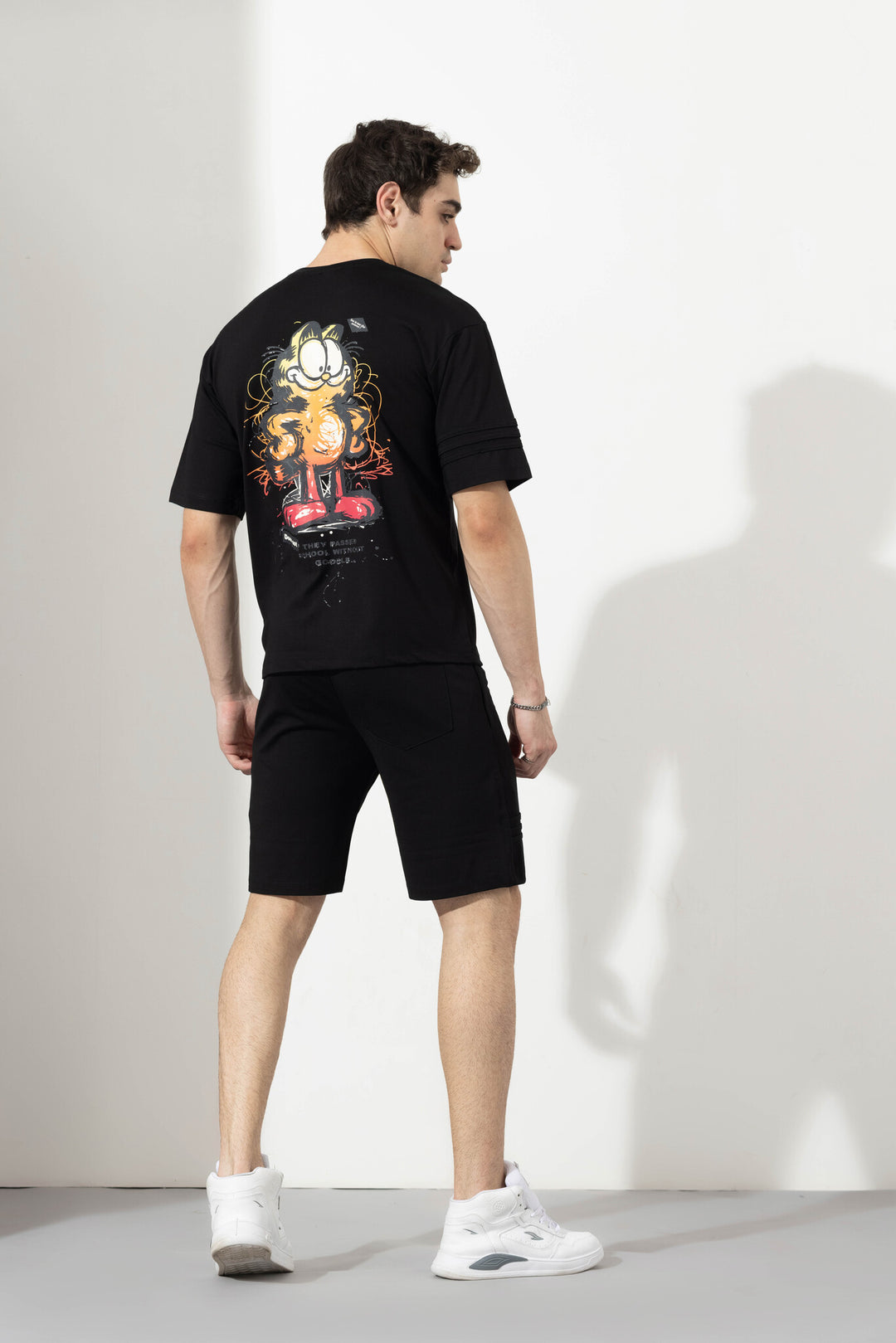 Black Men’s White Co-Ord Set with Printed Shorts