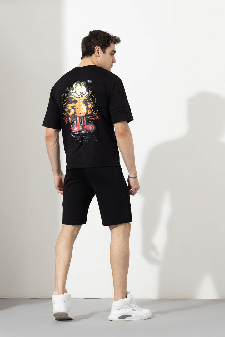 Black Men’s White Co-Ord Set with Printed Shorts