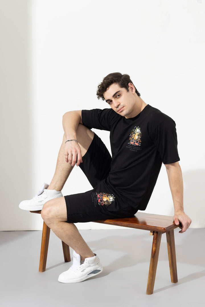 Black Men’s White Co-Ord Set with Printed Shorts