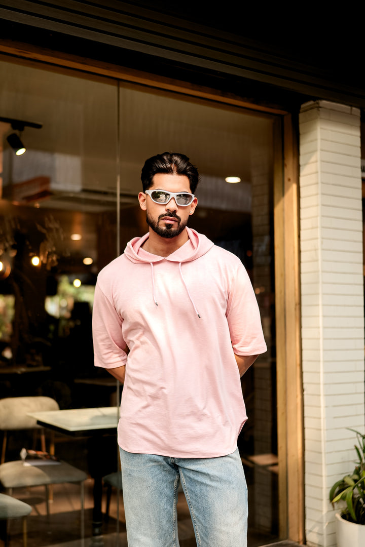 Pink Oversized Hooded Neck T-Shirt