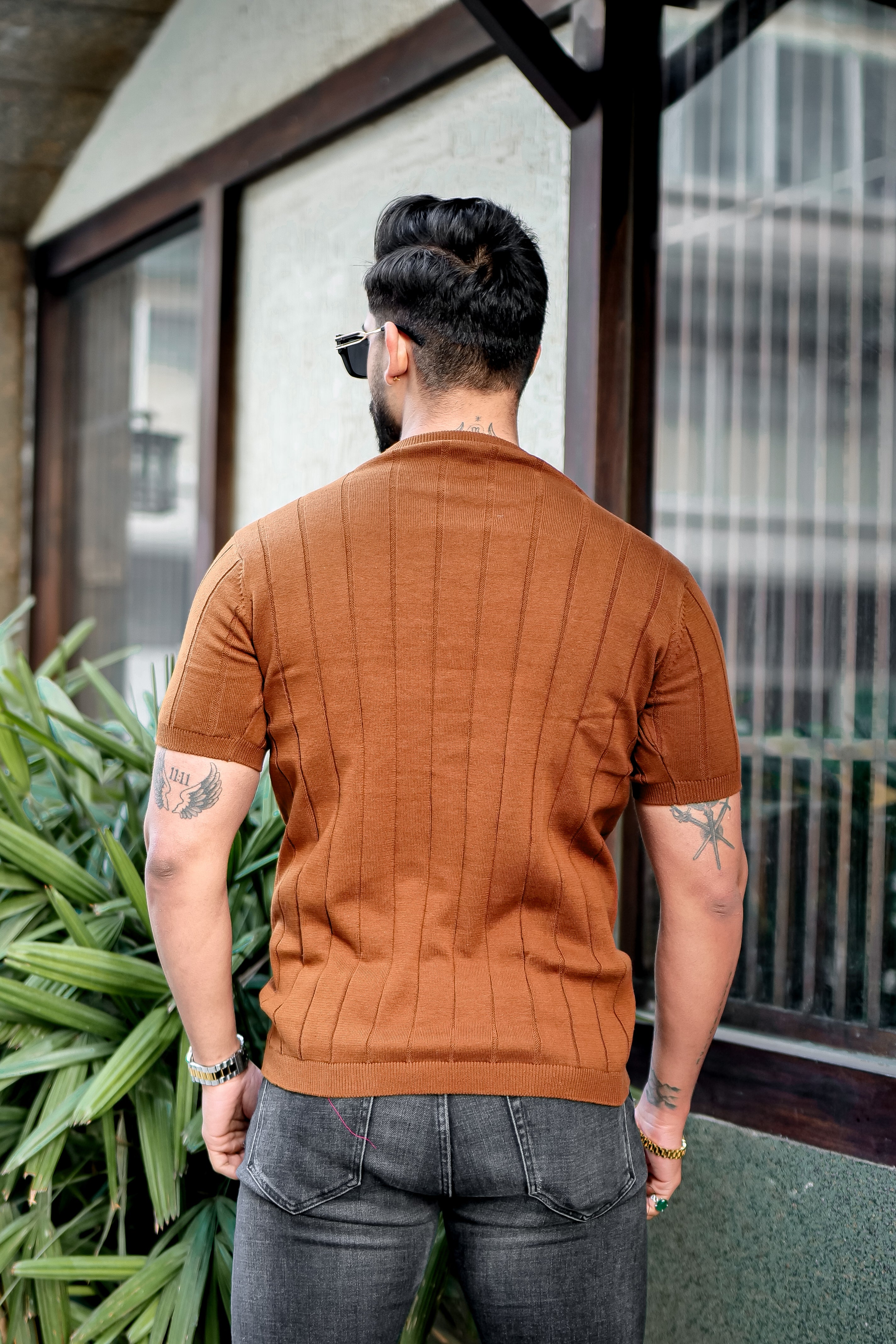 Brown Premium Flat knit Round Neck T-shirt