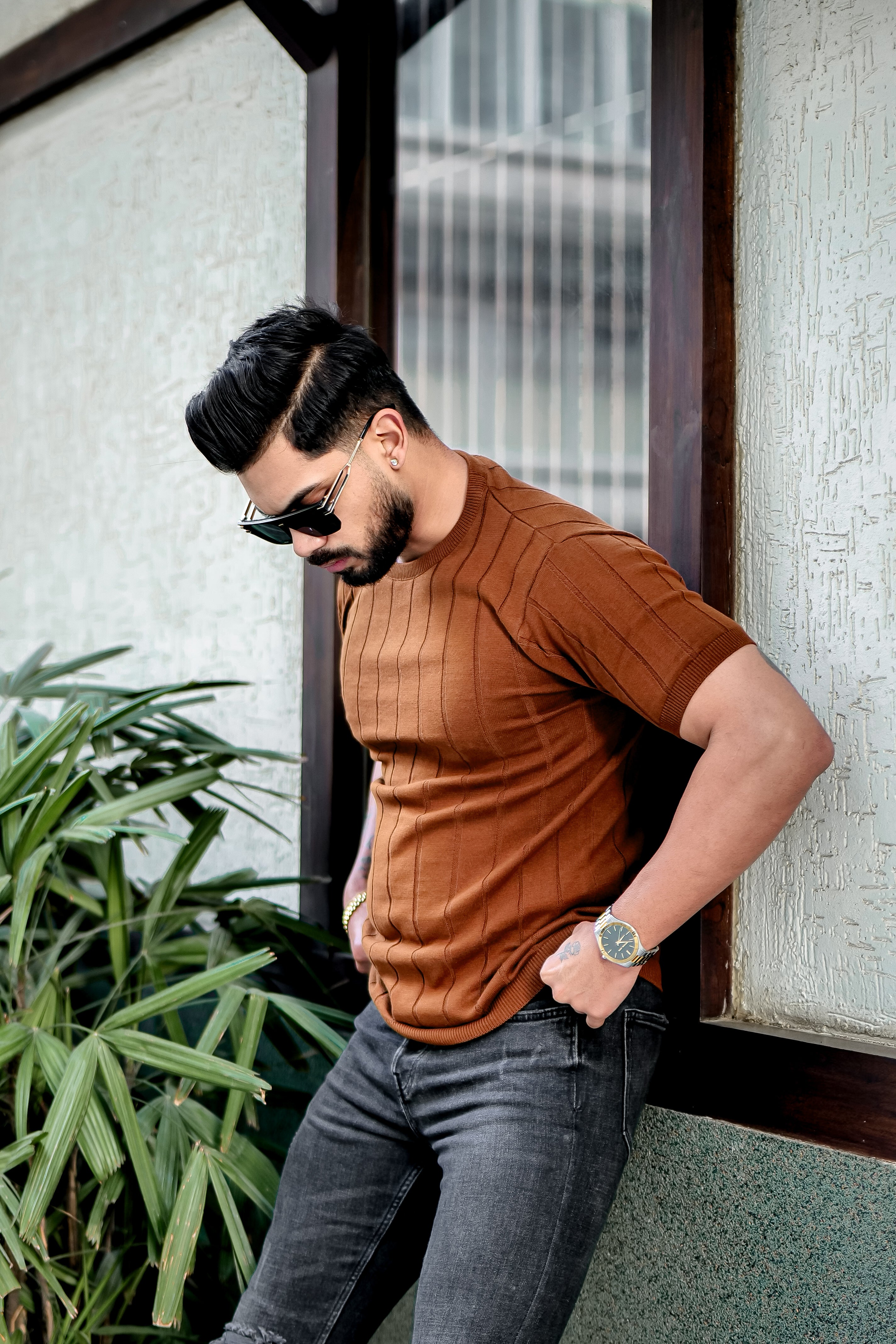Brown Premium Flat knit Round Neck T-shirt