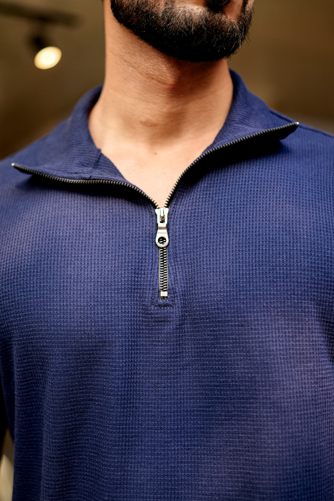 Navy Waffle Zipper T-Shirt
