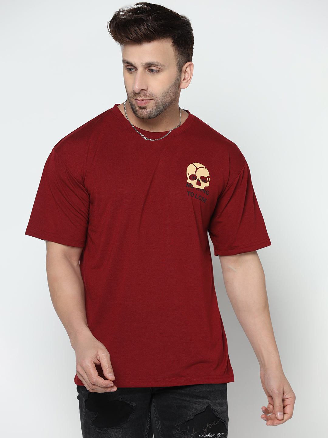 Oversized Maroon Half Sleeve Have Nothing to Lose Printed T-Shirt
