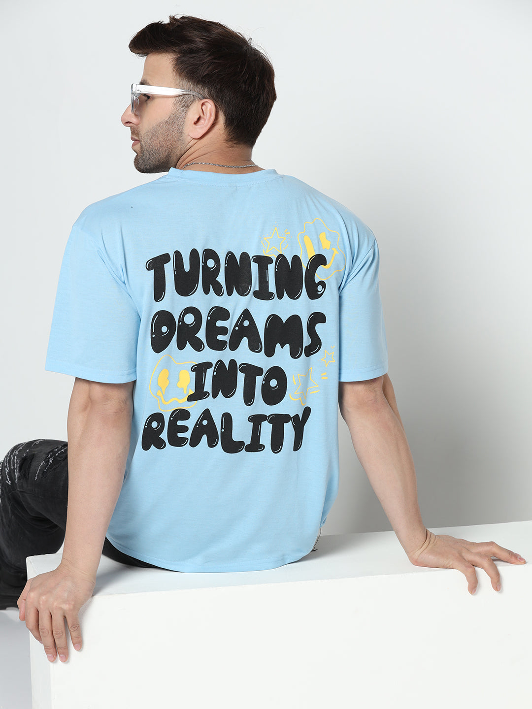 Oversized Sky Blue Printed T-Shirt