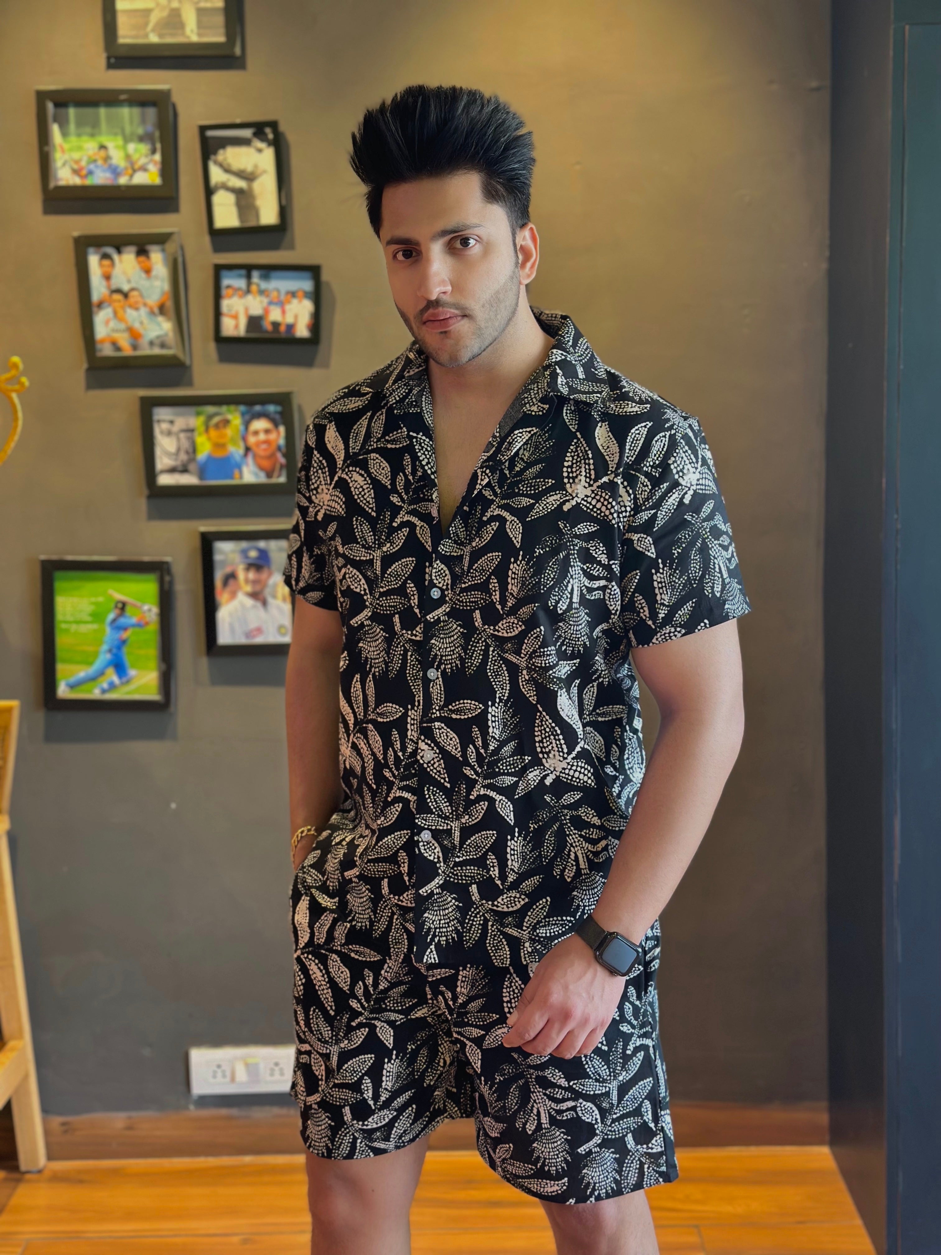 White Floral Black Rayon Co-Ords