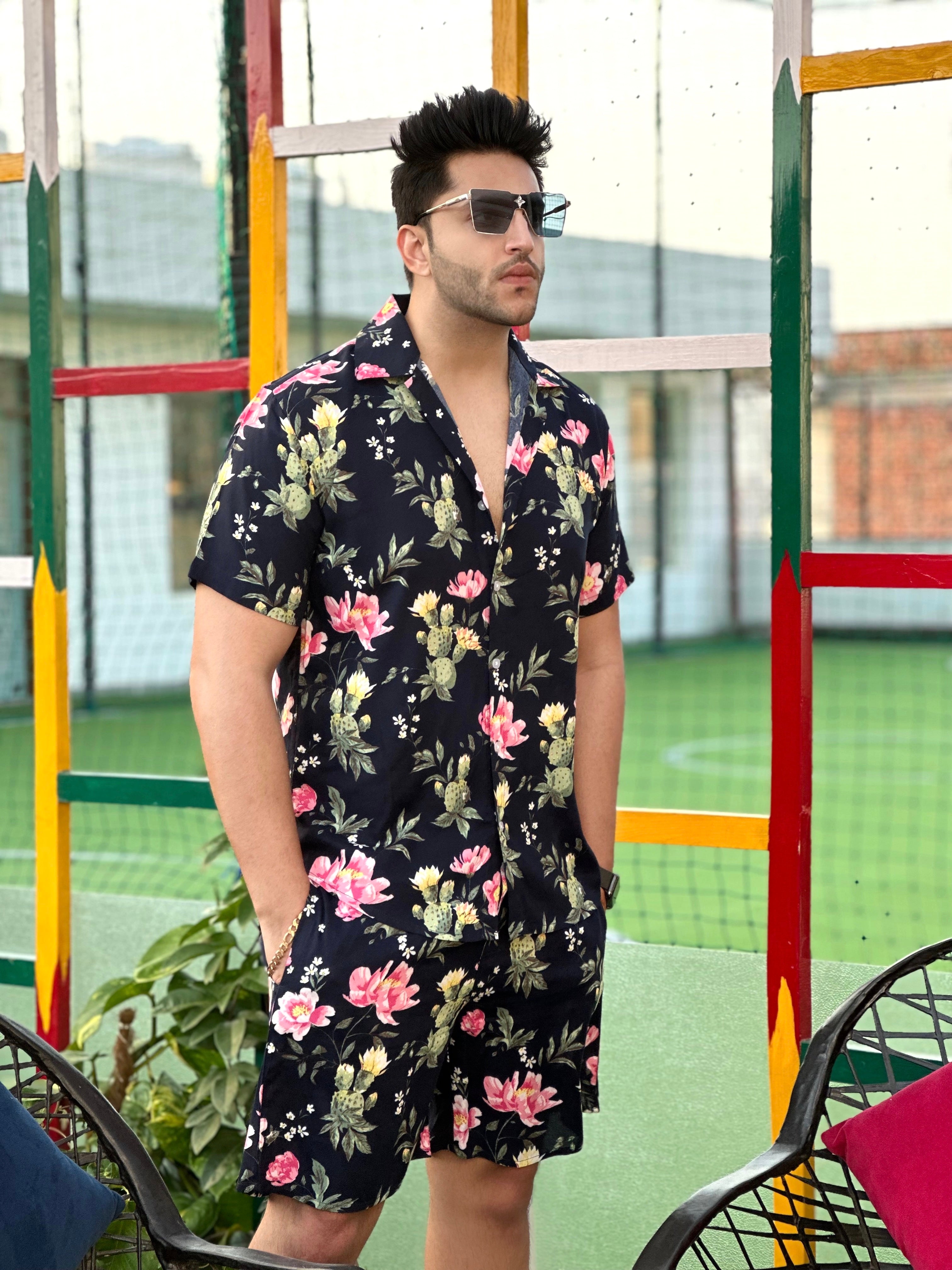 Floral Navy Pink Rayon Co-Ords
