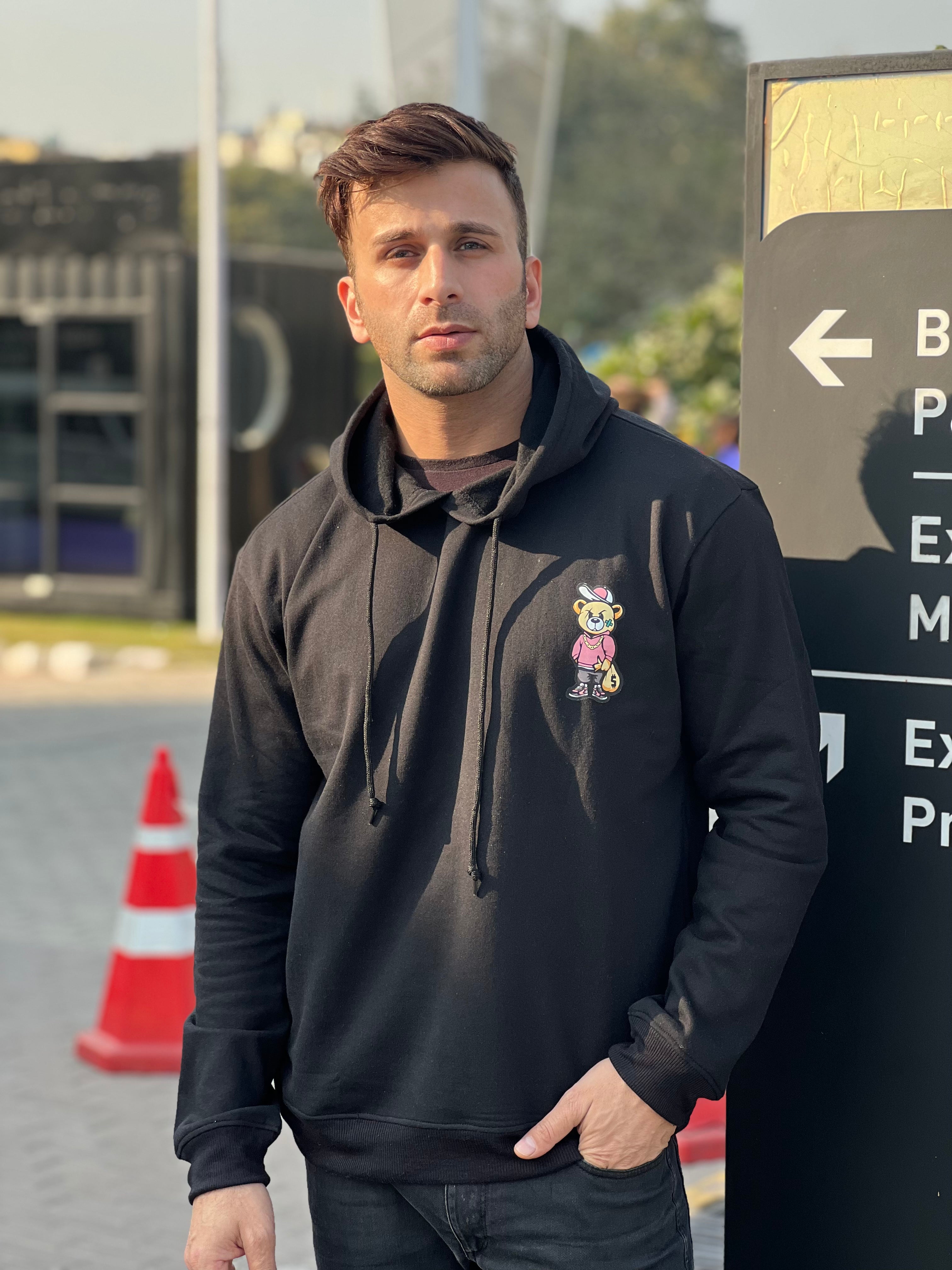 "Bear" Full Sleeve Black Fleece Hoodie