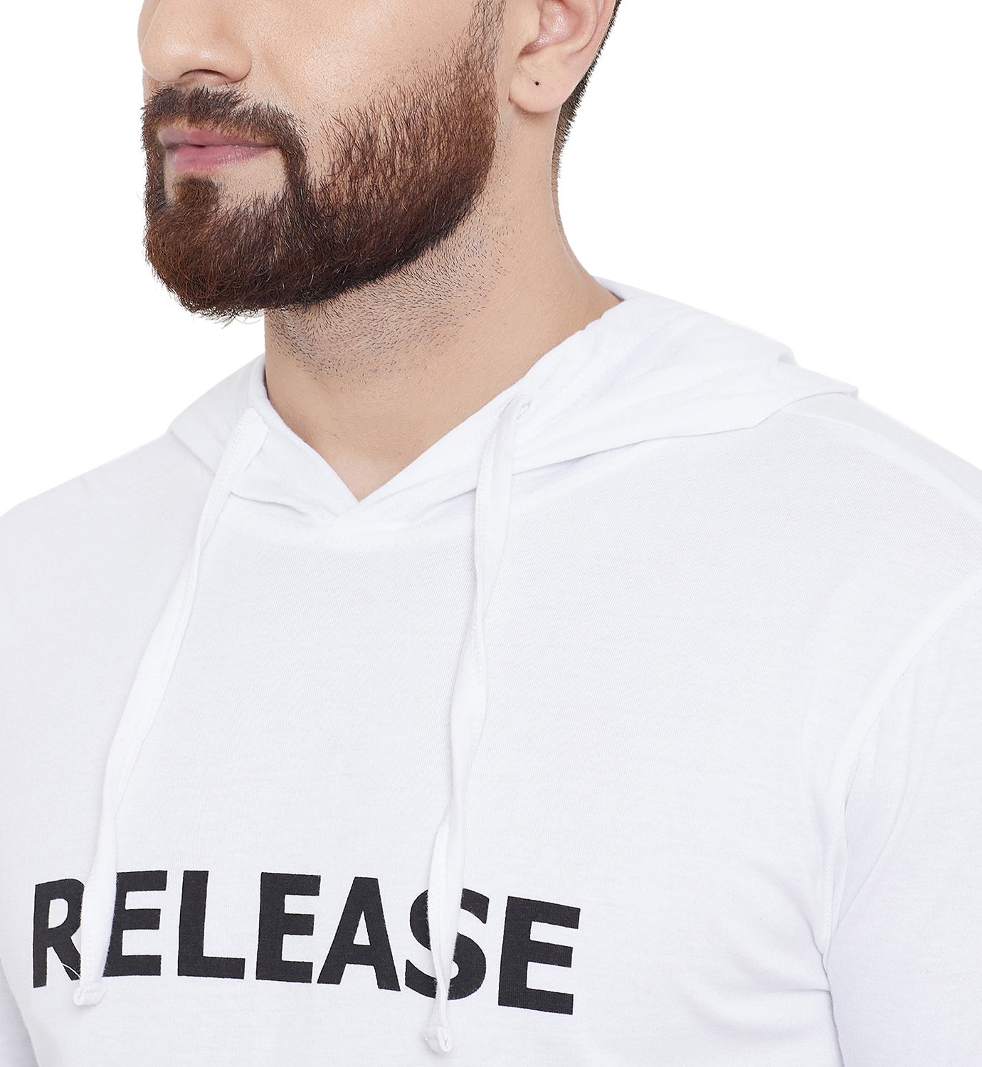 White/Black Printed Hooded Full Sleeves T-Shirt