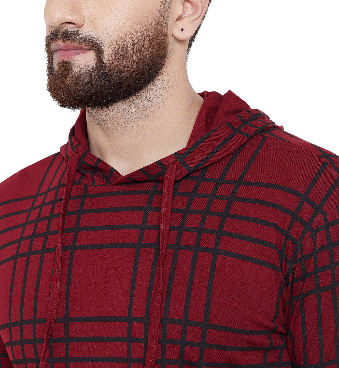 Maroon Printed Hooded Full Sleeves T-Shirt
